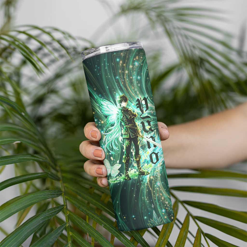 Yuno Black Clover Skinny Tumbler Magical Fantasy Style with Emerald Wind Swirls