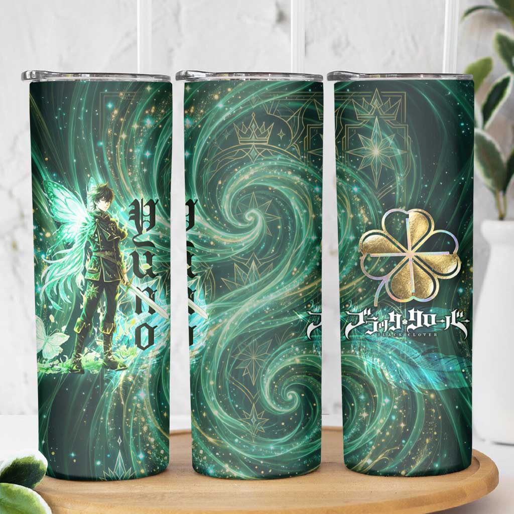 Yuno Black Clover Skinny Tumbler Magical Fantasy Style with Emerald Wind Swirls