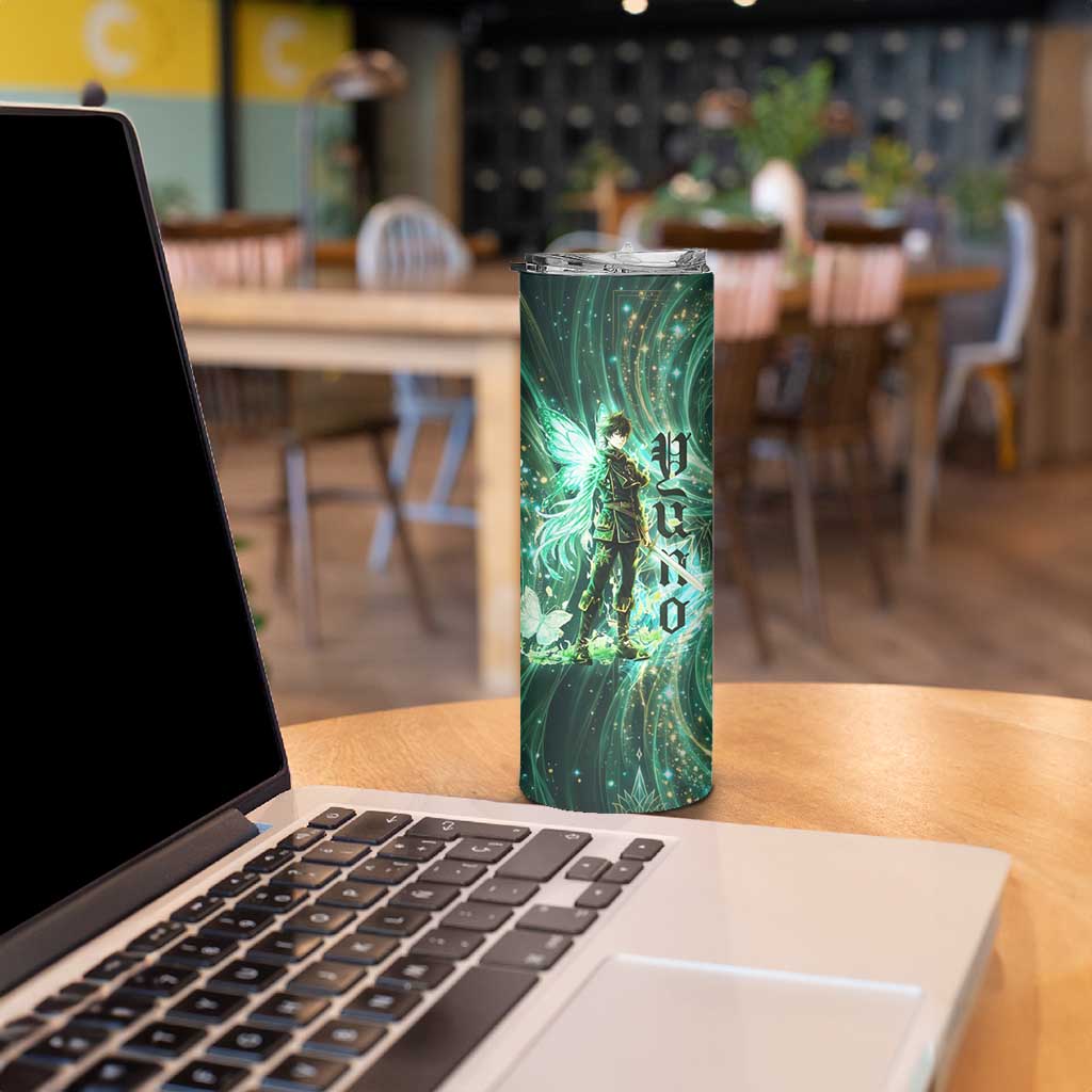 Yuno Black Clover Skinny Tumbler Magical Fantasy Style with Emerald Wind Swirls