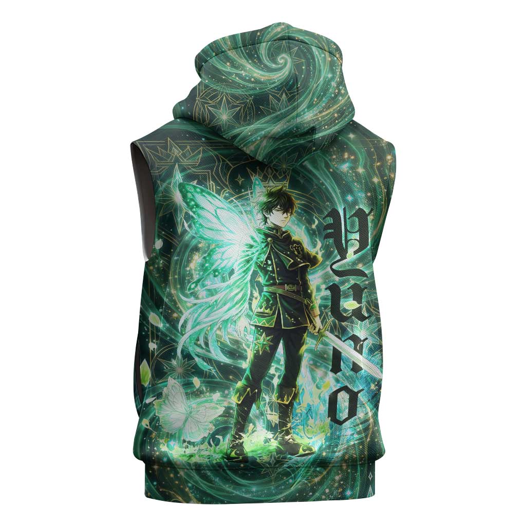 Yuno Black Clover Sleeveless Hoodie Magical Fantasy Style with Emerald Wind Swirls