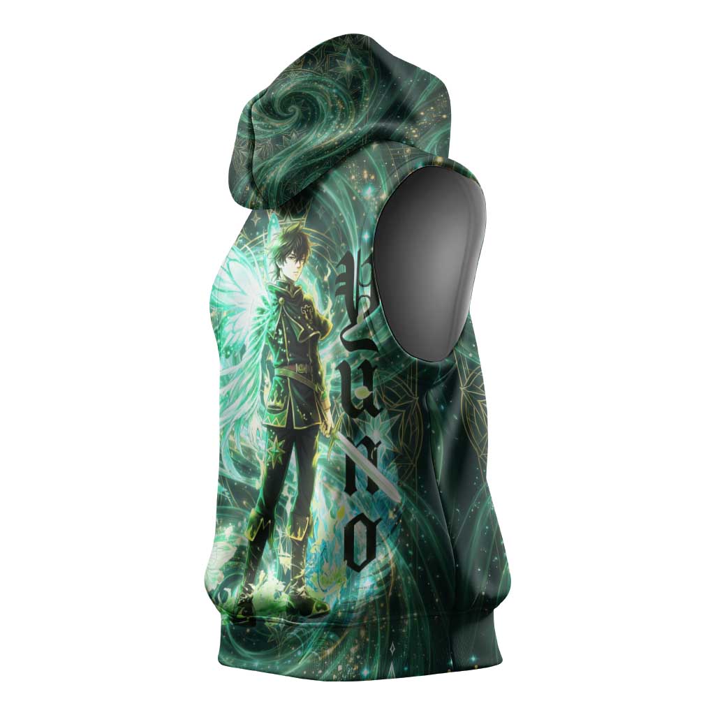 Yuno Black Clover Sleeveless Hoodie Magical Fantasy Style with Emerald Wind Swirls