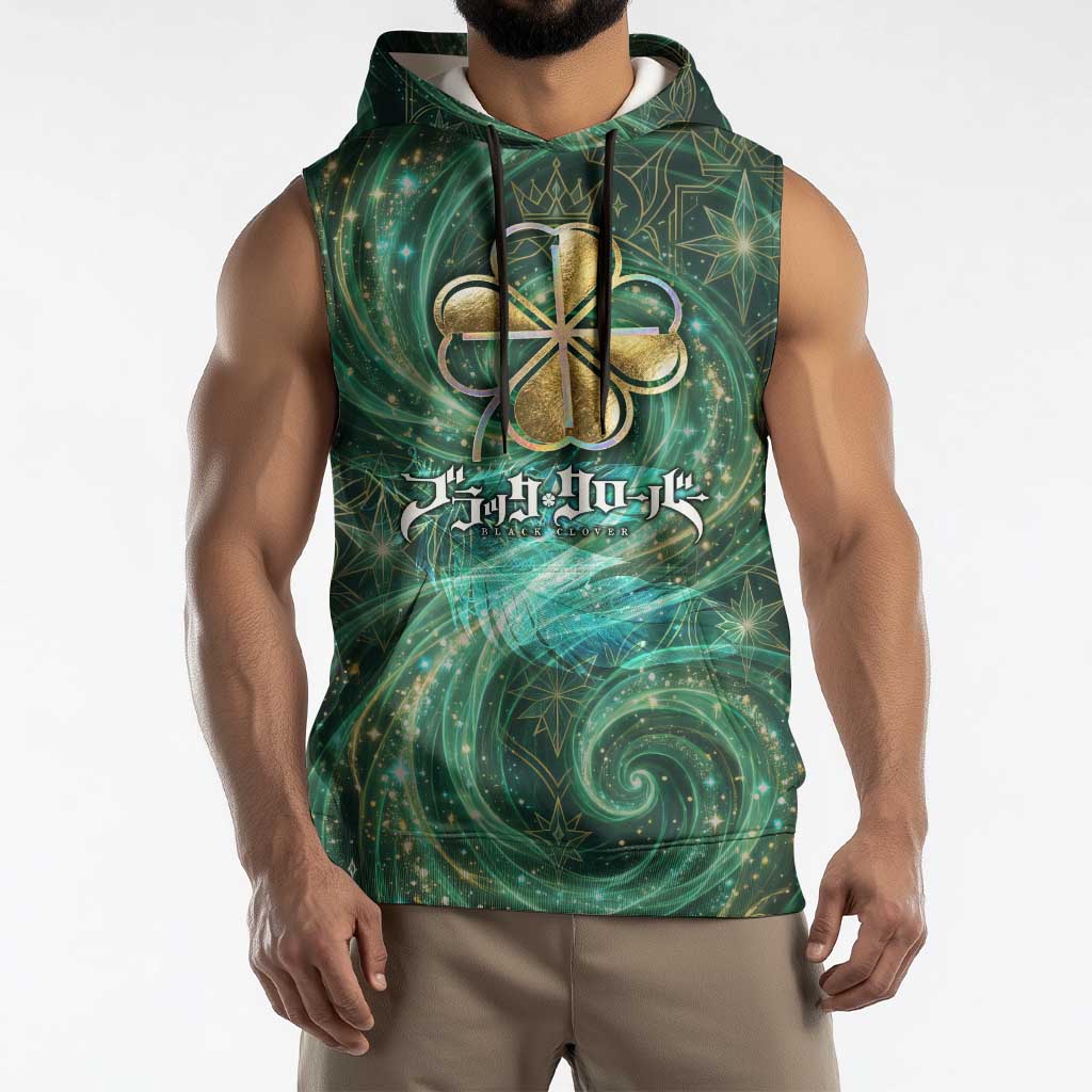 Yuno Black Clover Sleeveless Hoodie Magical Fantasy Style with Emerald Wind Swirls