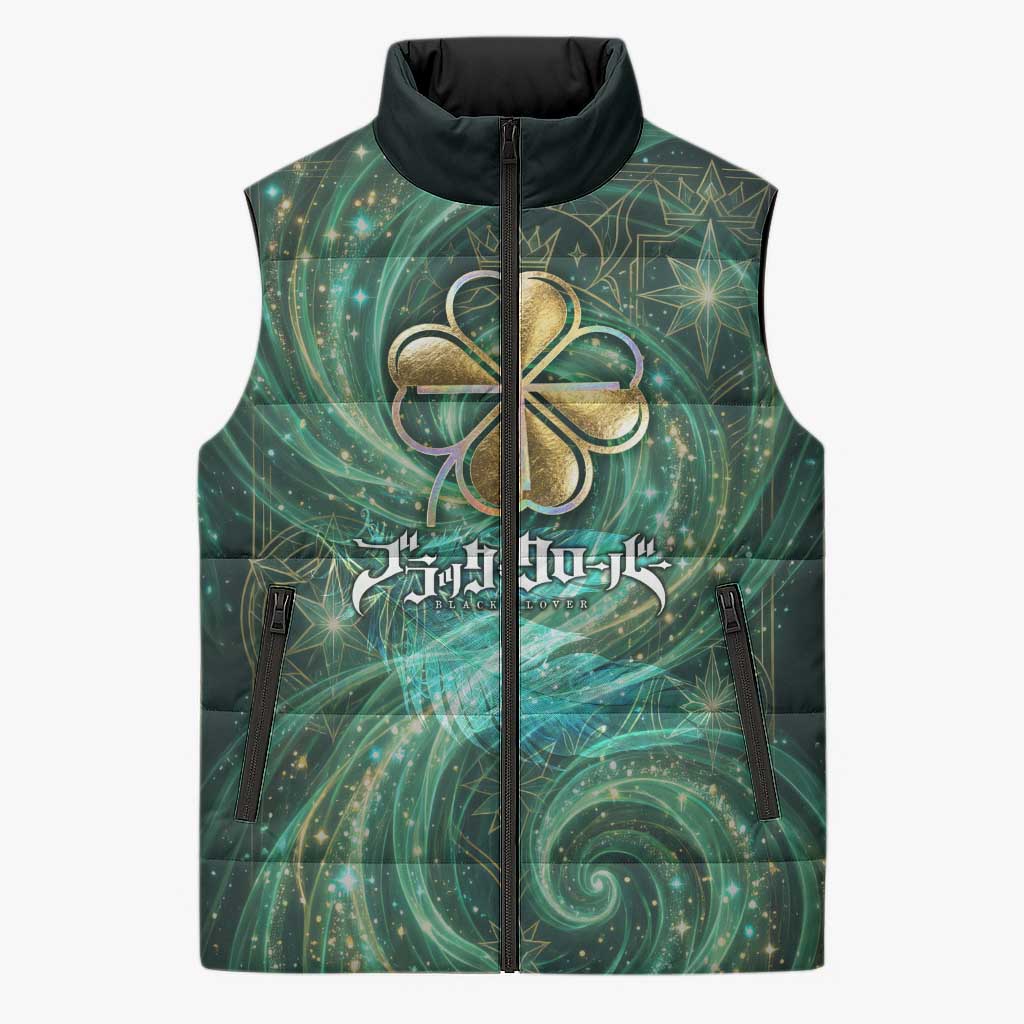 Yuno Black Clover Sleeveless Puffer Jacket Magical Fantasy Style with Emerald Wind Swirls