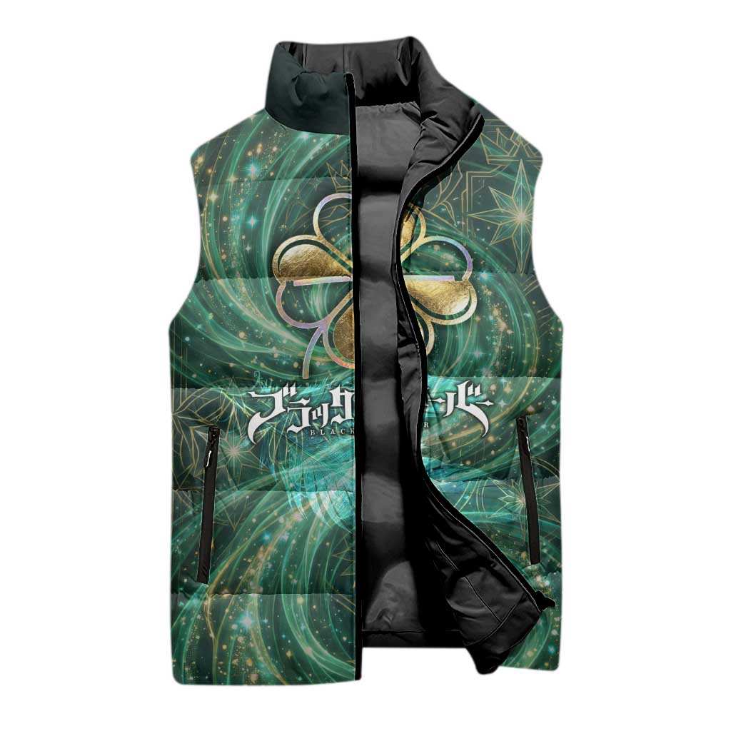 Yuno Black Clover Sleeveless Puffer Jacket Magical Fantasy Style with Emerald Wind Swirls