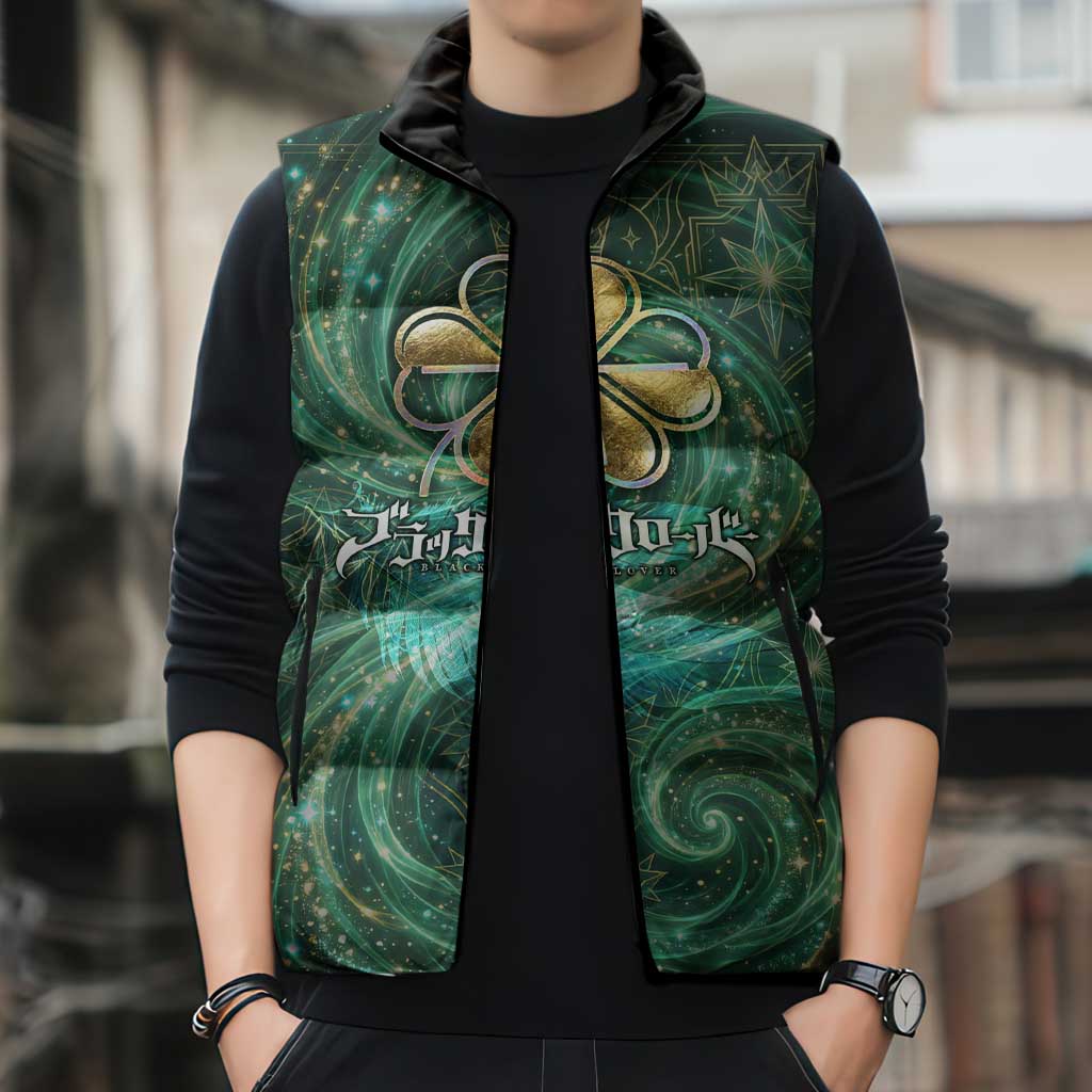 Yuno Black Clover Sleeveless Puffer Jacket Magical Fantasy Style with Emerald Wind Swirls
