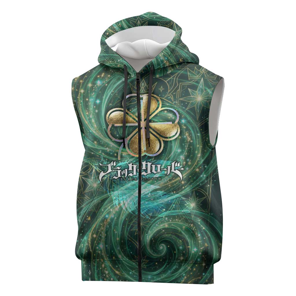 Yuno Black Clover Sleeveless Zip Hoodie Magical Fantasy Style with Emerald Wind Swirls