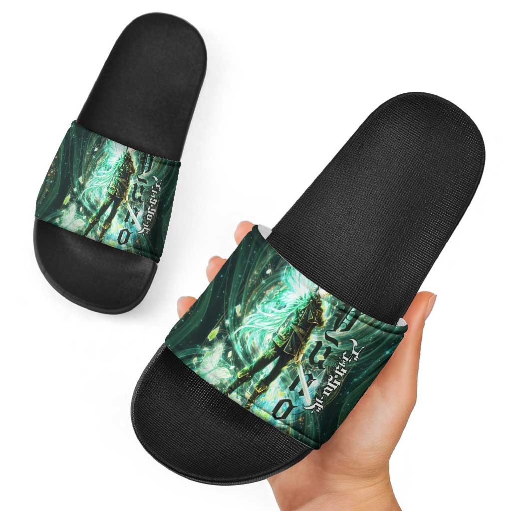 Yuno Black Clover Slide Sandals Magical Fantasy Style with Emerald Wind Swirls