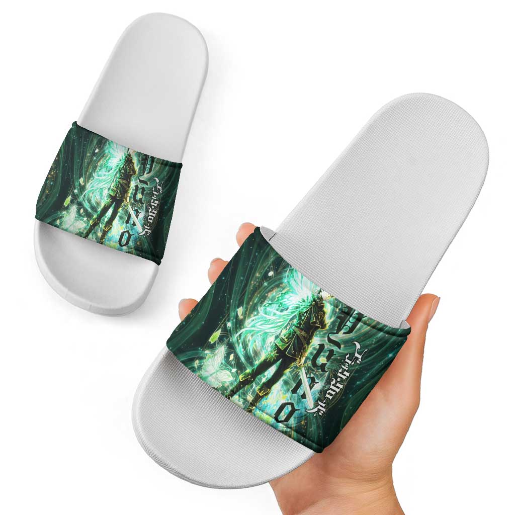 Yuno Black Clover Slide Sandals Magical Fantasy Style with Emerald Wind Swirls
