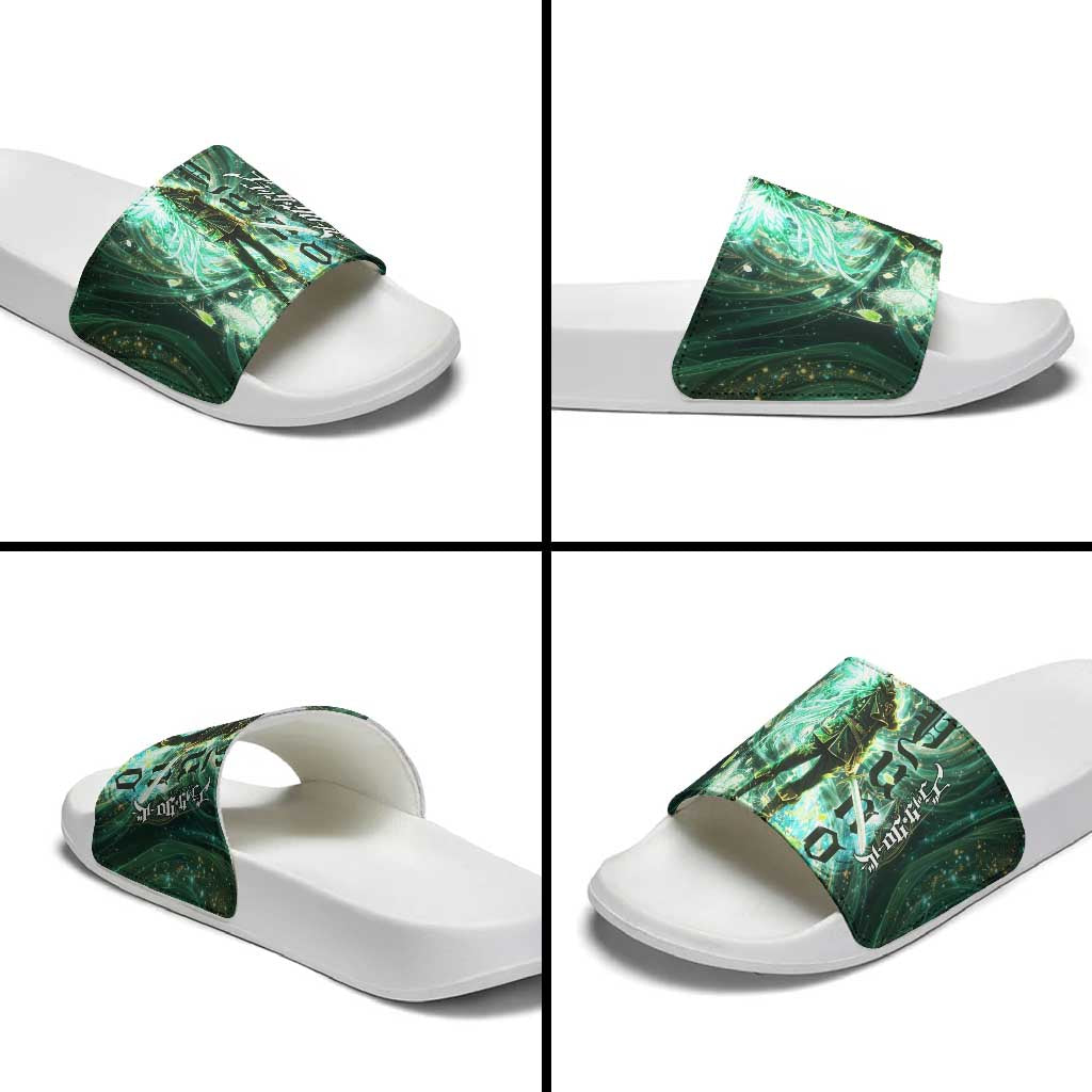 Yuno Black Clover Slide Sandals Magical Fantasy Style with Emerald Wind Swirls