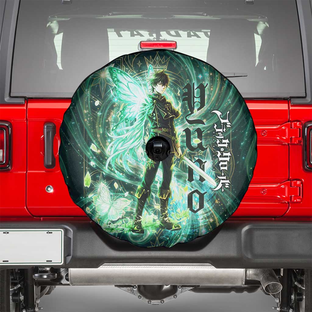 Yuno Black Clover Spare Tire Cover Magical Fantasy Style with Emerald Wind Swirls