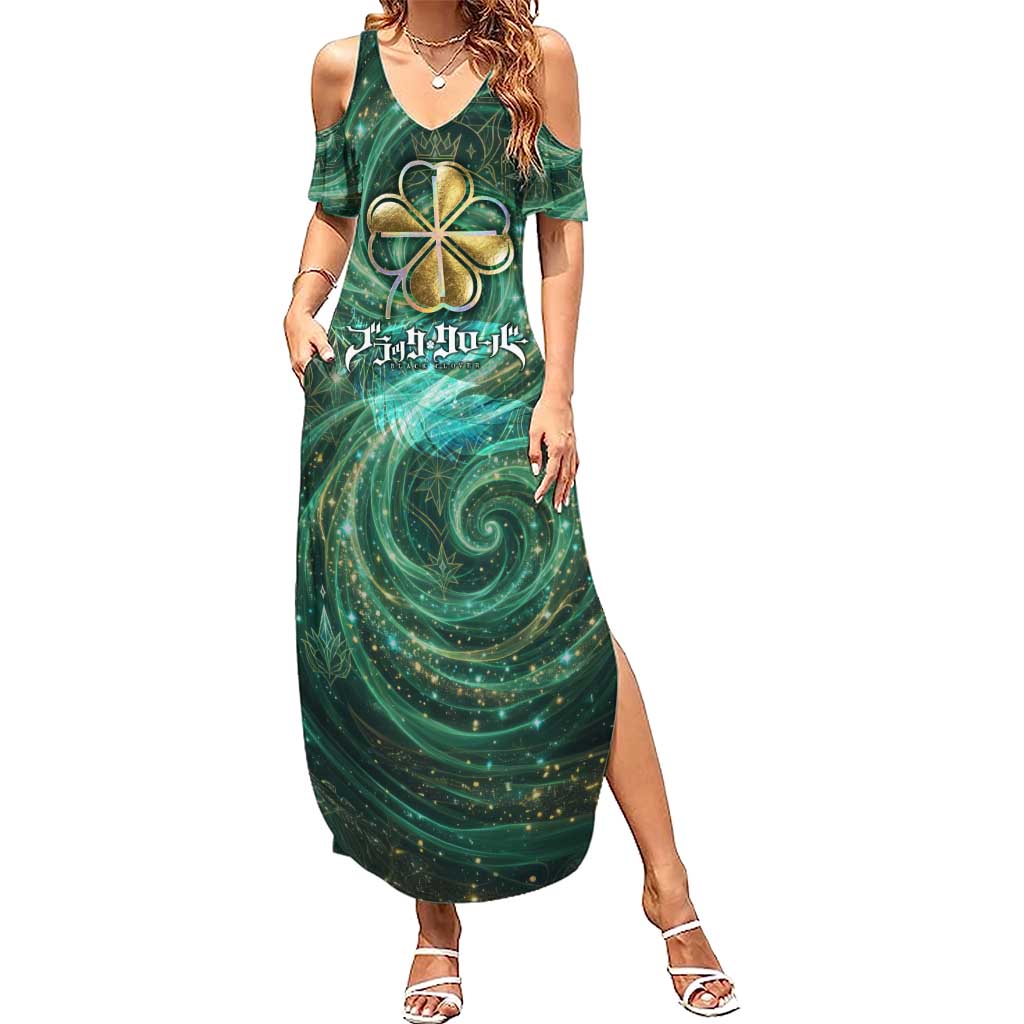 Yuno Black Clover Summer Maxi Dress Magical Fantasy Style with Emerald Wind Swirls
