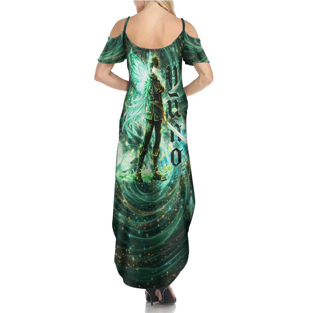 Yuno Black Clover Summer Maxi Dress Magical Fantasy Style with Emerald Wind Swirls