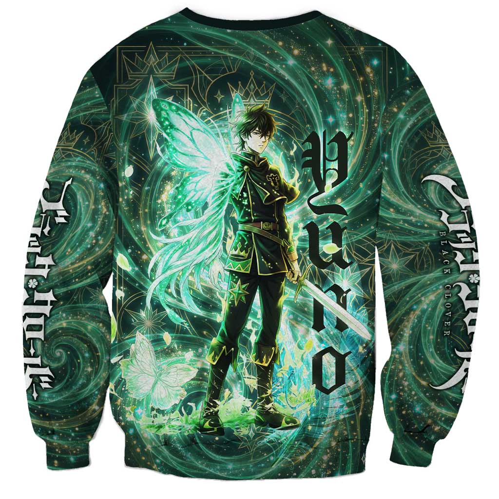 Yuno Black Clover Sweatshirt Magical Fantasy Style with Emerald Wind Swirls
