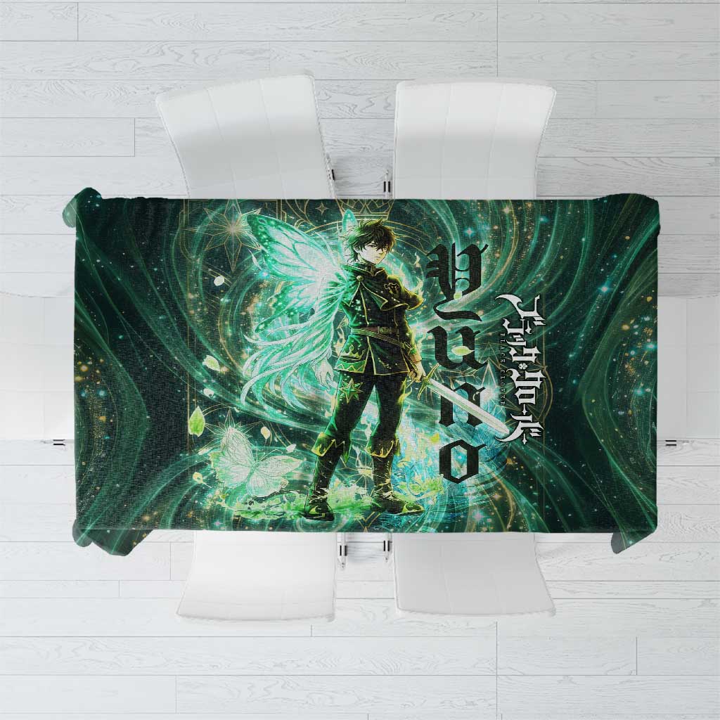 Yuno Black Clover Tablecloth Magical Fantasy Style with Emerald Wind Swirls