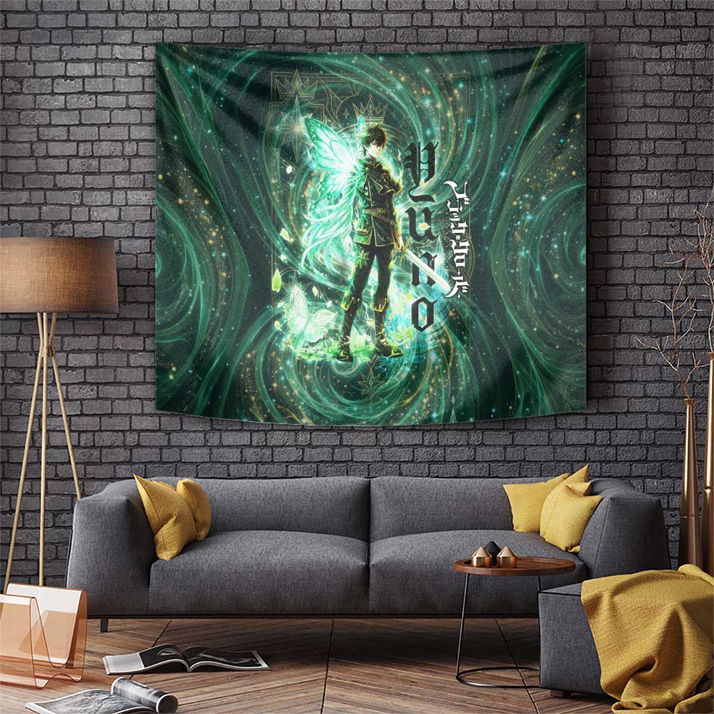 Yuno Black Clover Tapestry Magical Fantasy Style with Emerald Wind Swirls