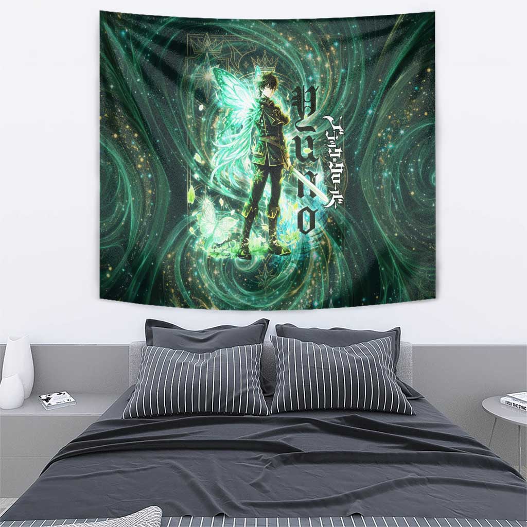 Yuno Black Clover Tapestry Magical Fantasy Style with Emerald Wind Swirls