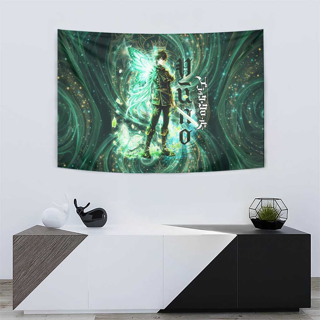 Yuno Black Clover Tapestry Magical Fantasy Style with Emerald Wind Swirls