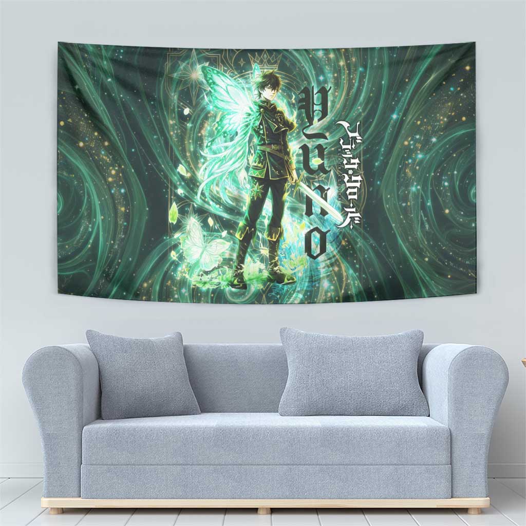 Yuno Black Clover Tapestry Magical Fantasy Style with Emerald Wind Swirls