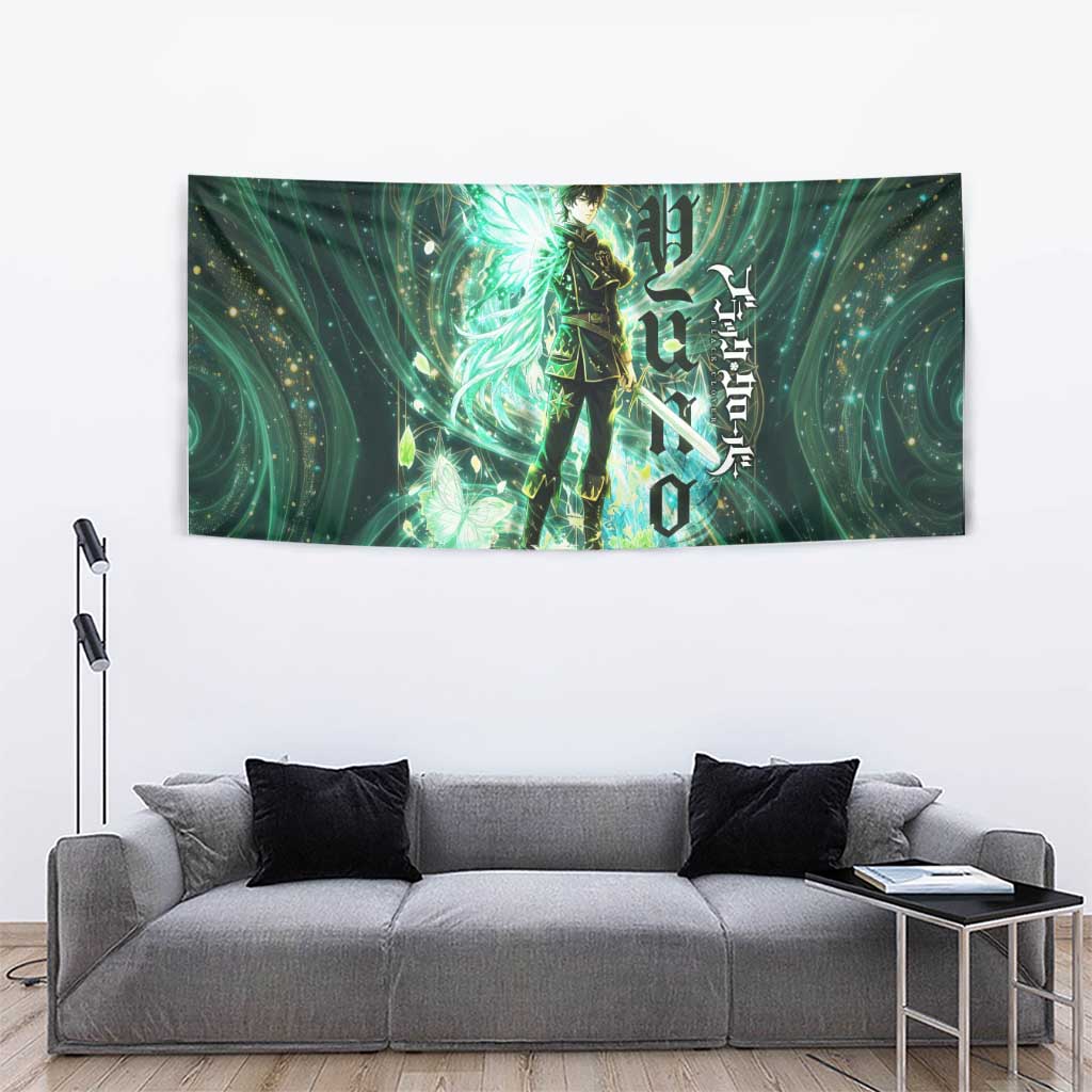 Yuno Black Clover Tapestry Magical Fantasy Style with Emerald Wind Swirls