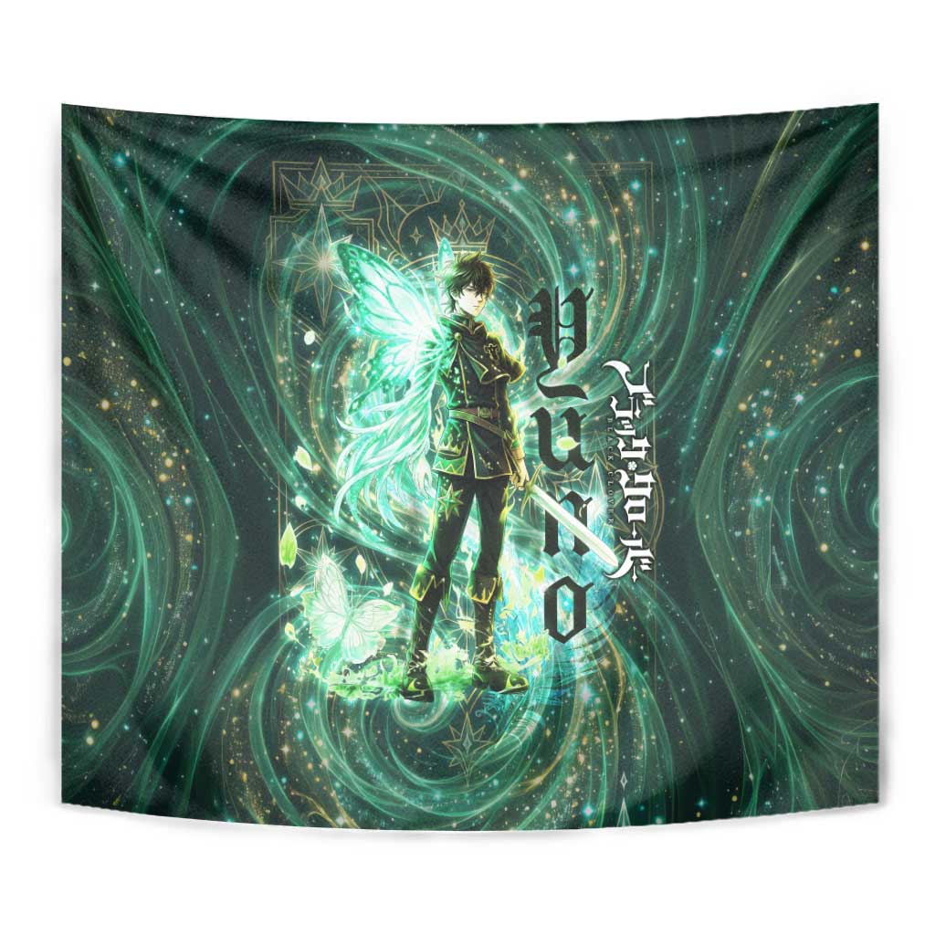 Yuno Black Clover Tapestry Magical Fantasy Style with Emerald Wind Swirls