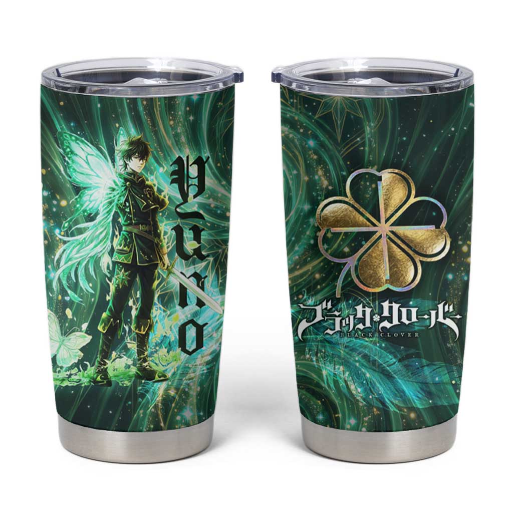 Yuno Black Clover Tumbler Cup Magical Fantasy Style with Emerald Wind Swirls