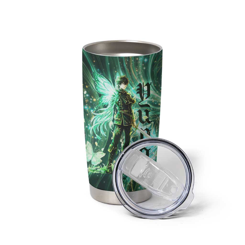 Yuno Black Clover Tumbler Cup Magical Fantasy Style with Emerald Wind Swirls