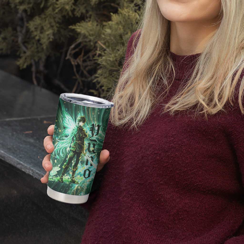 Yuno Black Clover Tumbler Cup Magical Fantasy Style with Emerald Wind Swirls