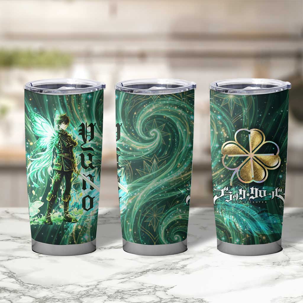Yuno Black Clover Tumbler Cup Magical Fantasy Style with Emerald Wind Swirls