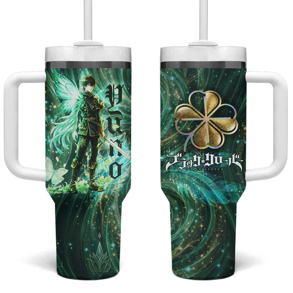 Yuno Black Clover Tumbler With Handle Magical Fantasy Style with Emerald Wind Swirls