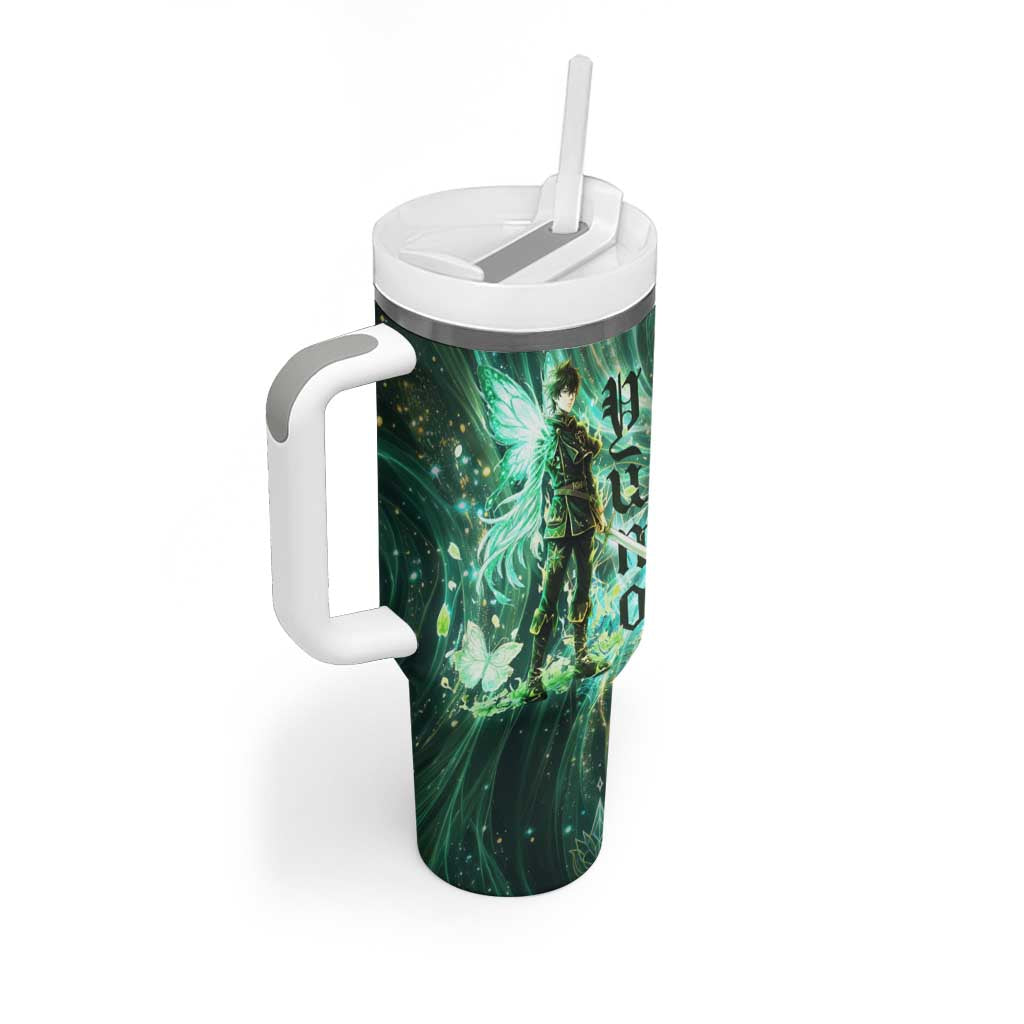 Yuno Black Clover Tumbler With Handle Magical Fantasy Style with Emerald Wind Swirls