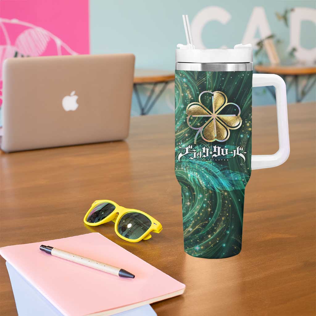 Yuno Black Clover Tumbler With Handle Magical Fantasy Style with Emerald Wind Swirls