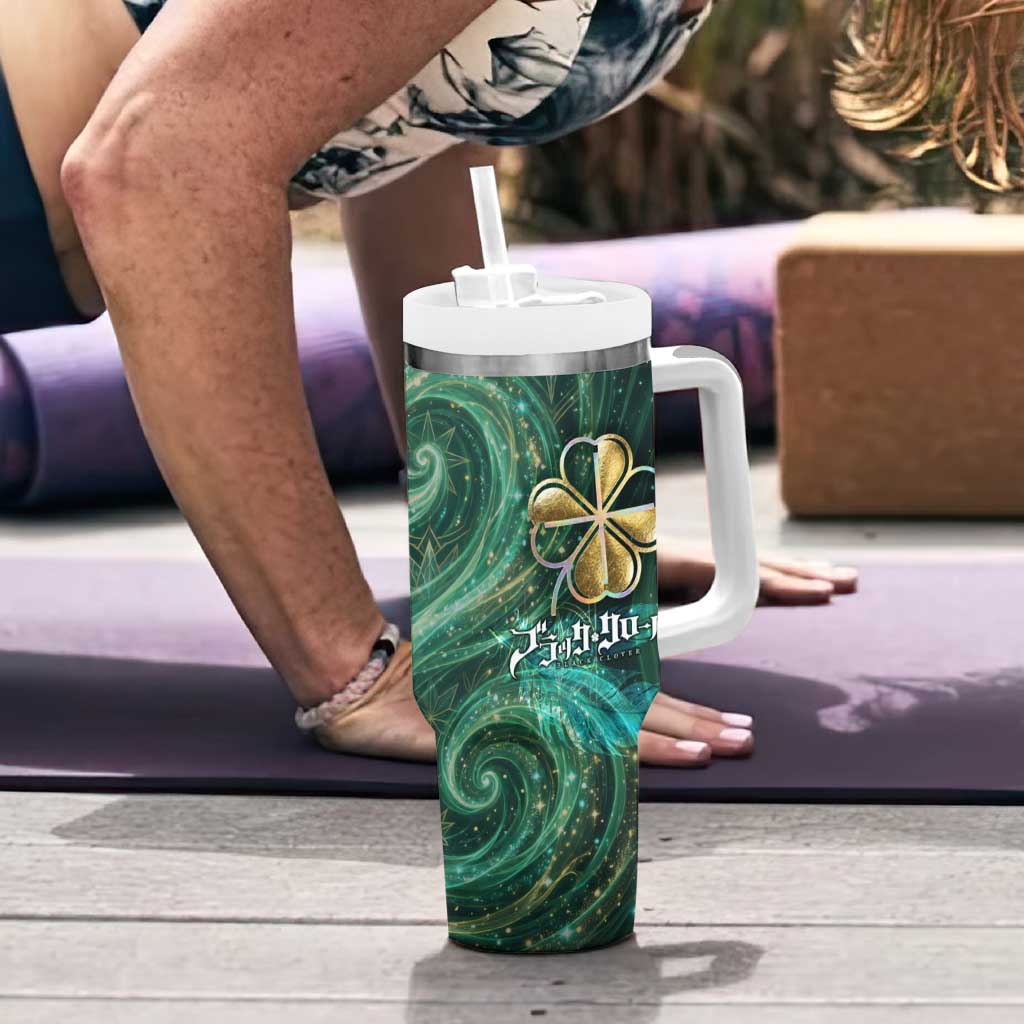 Yuno Black Clover Tumbler With Handle Magical Fantasy Style with Emerald Wind Swirls
