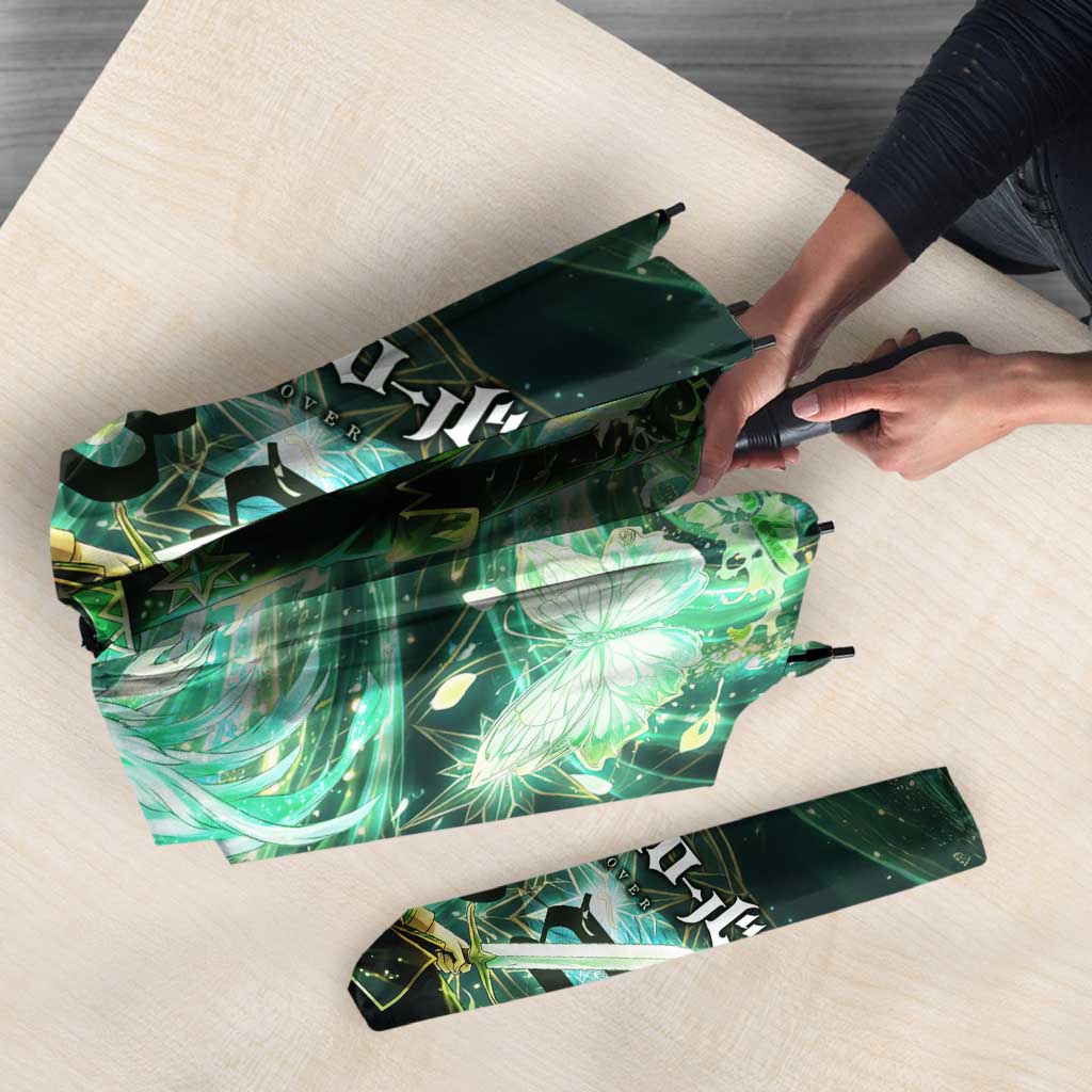 Yuno Black Clover Umbrella Magical Fantasy Style with Emerald Wind Swirls