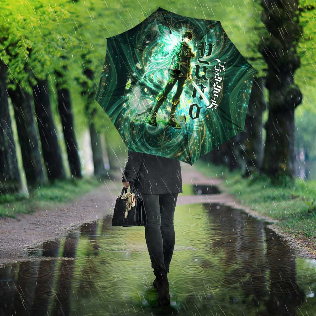 Yuno Black Clover Umbrella Magical Fantasy Style with Emerald Wind Swirls