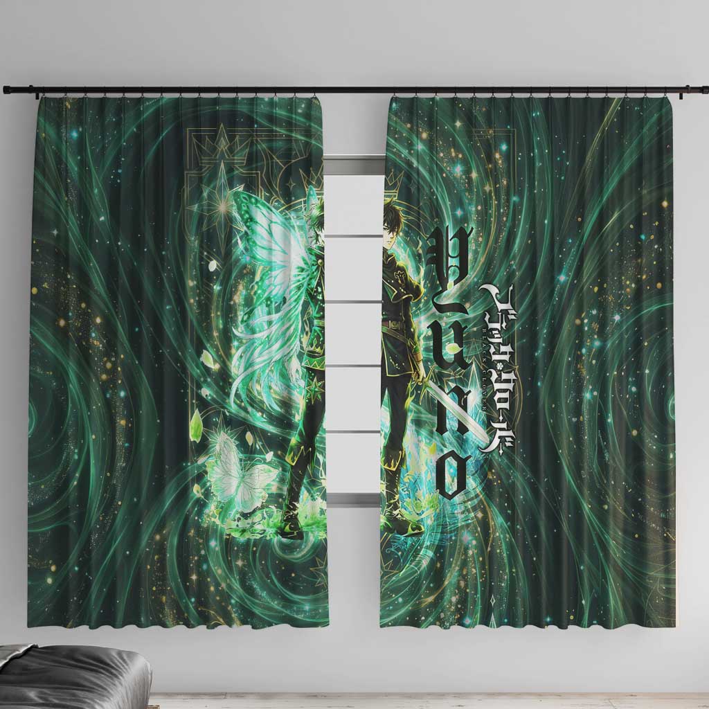 Yuno Black Clover Window Curtain Magical Fantasy Style with Emerald Wind Swirls