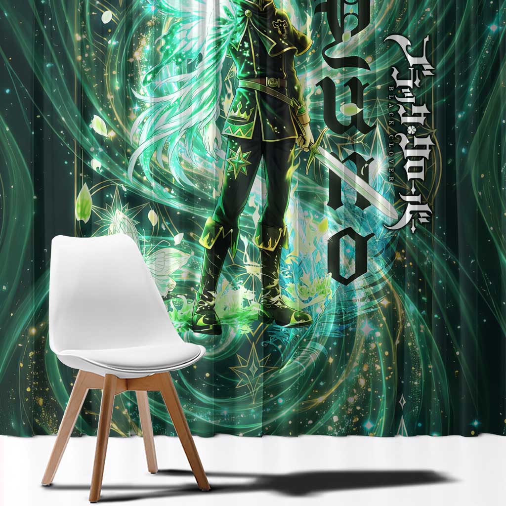 Yuno Black Clover Window Curtain Magical Fantasy Style with Emerald Wind Swirls