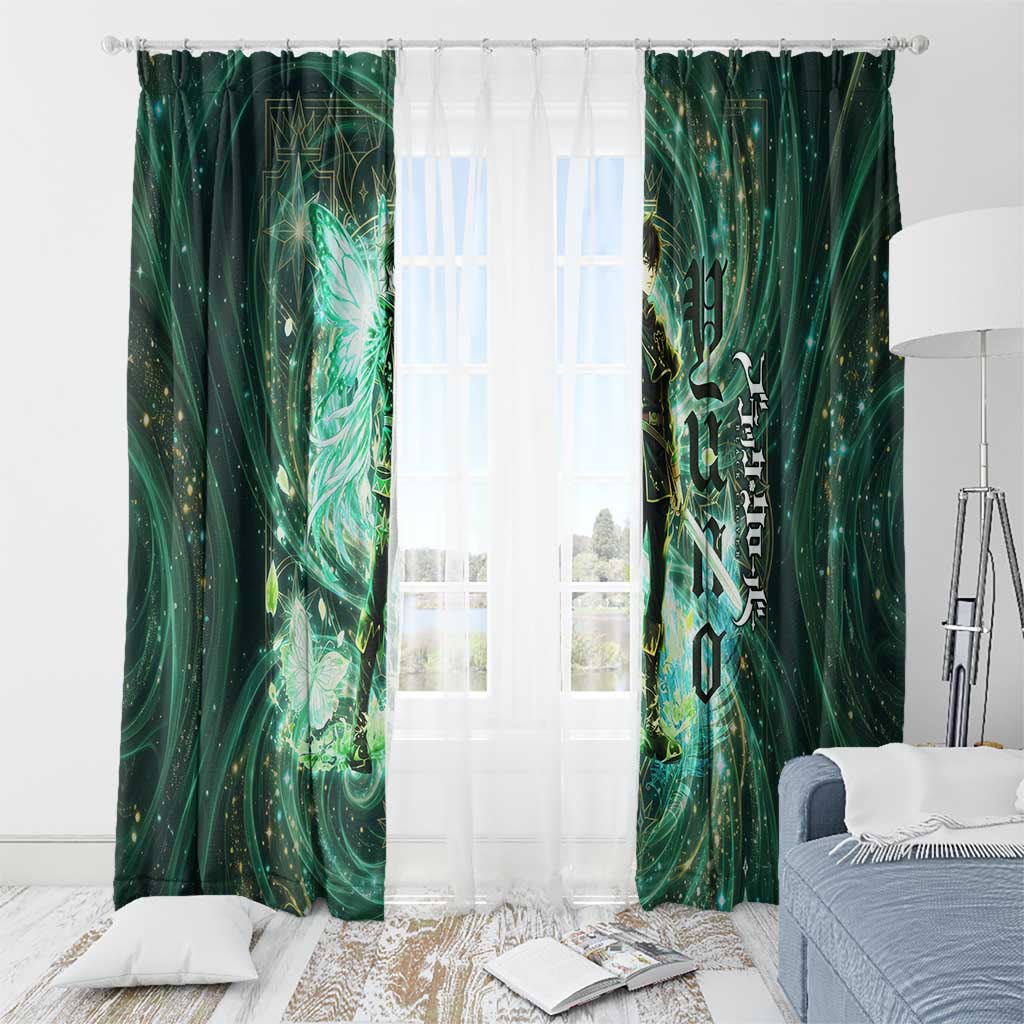 Yuno Black Clover Window Curtain Magical Fantasy Style with Emerald Wind Swirls