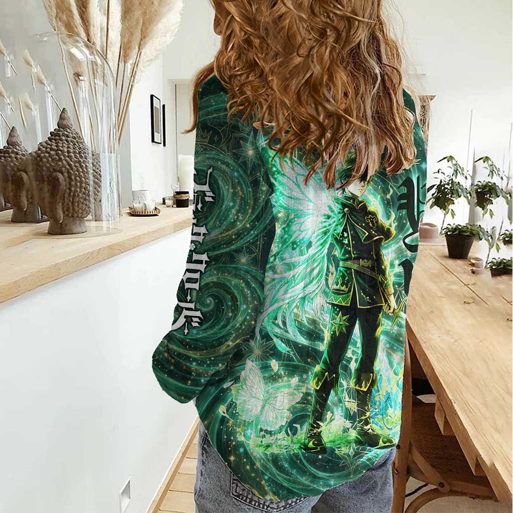 Yuno Black Clover Women Casual Shirt Magical Fantasy Style with Emerald Wind Swirls