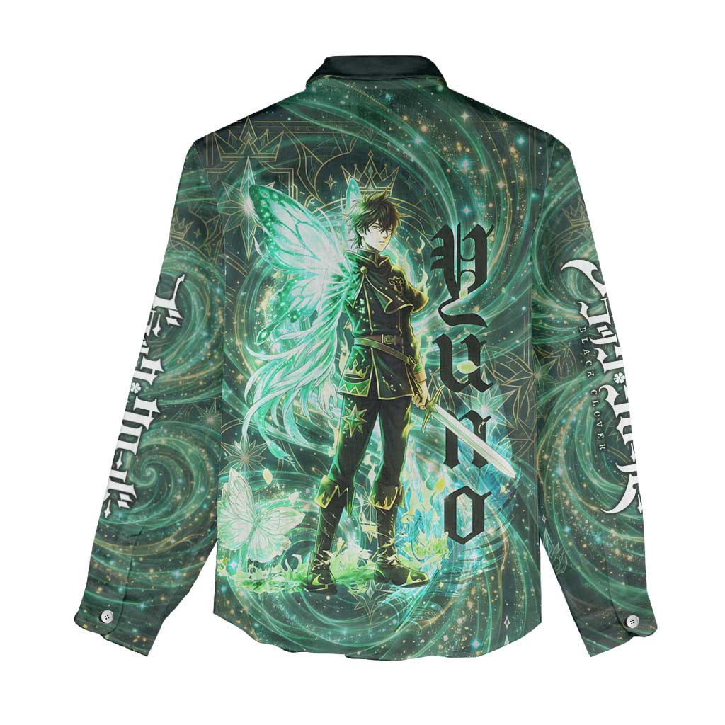 Yuno Black Clover Women Casual Shirt Magical Fantasy Style with Emerald Wind Swirls