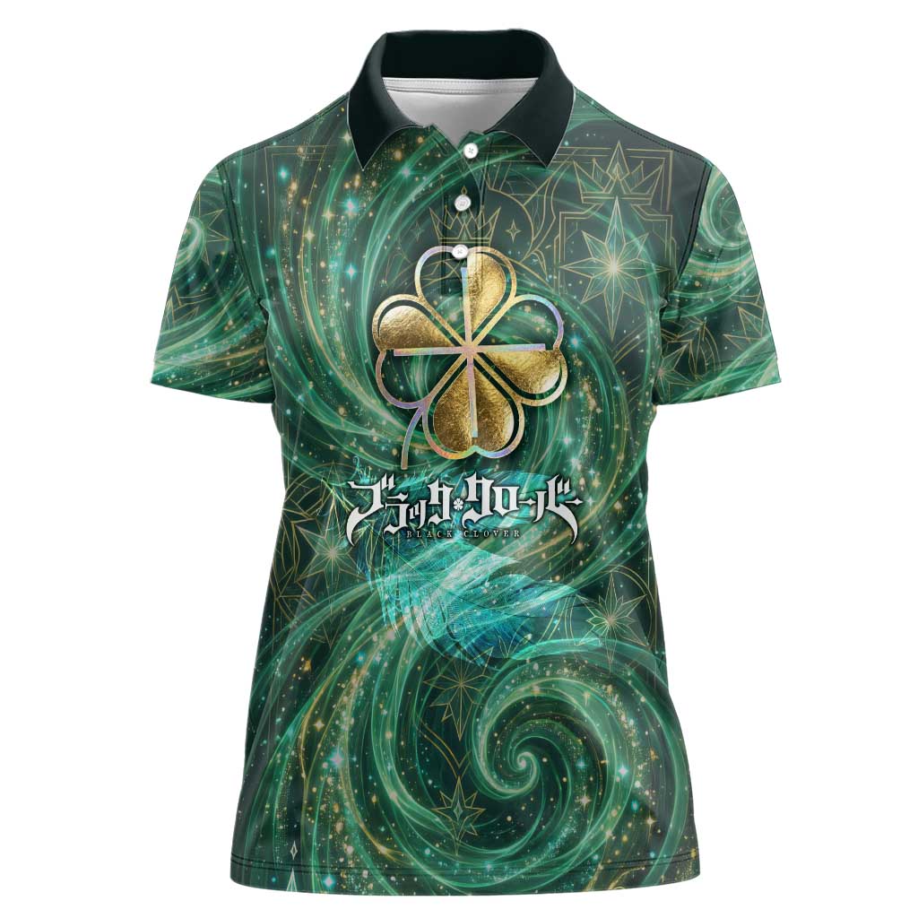 Yuno Black Clover Women Polo Shirt Magical Fantasy Style with Emerald Wind Swirls