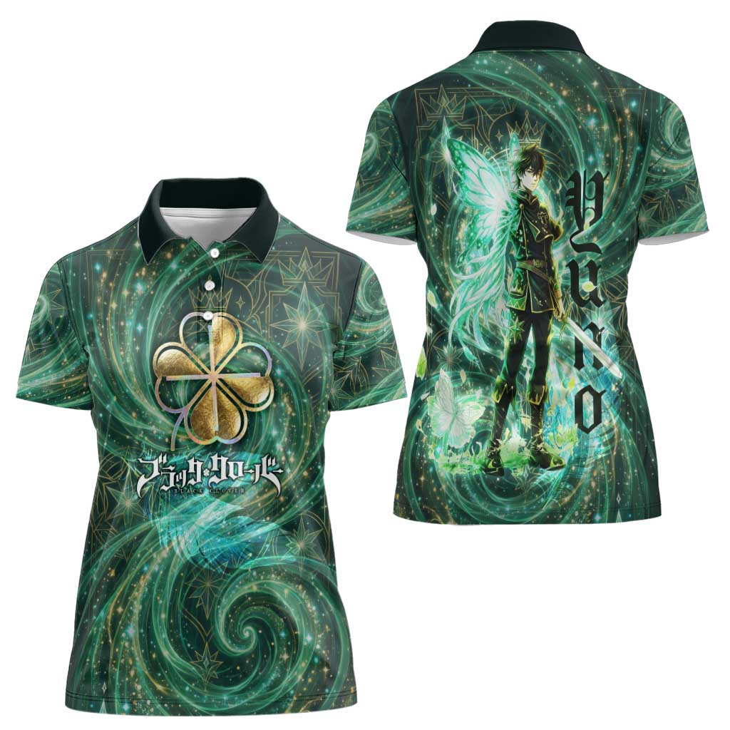 Yuno Black Clover Women Polo Shirt Magical Fantasy Style with Emerald Wind Swirls