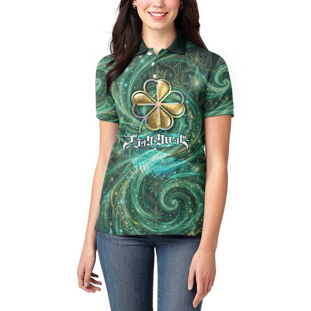 Yuno Black Clover Women Polo Shirt Magical Fantasy Style with Emerald Wind Swirls