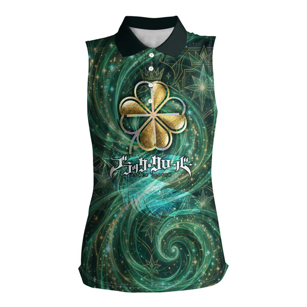 Yuno Black Clover Women Sleeveless Polo Shirt Magical Fantasy Style with Emerald Wind Swirls