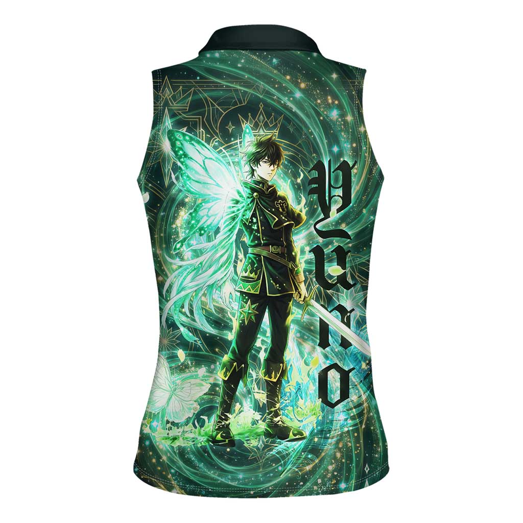 Yuno Black Clover Women Sleeveless Polo Shirt Magical Fantasy Style with Emerald Wind Swirls