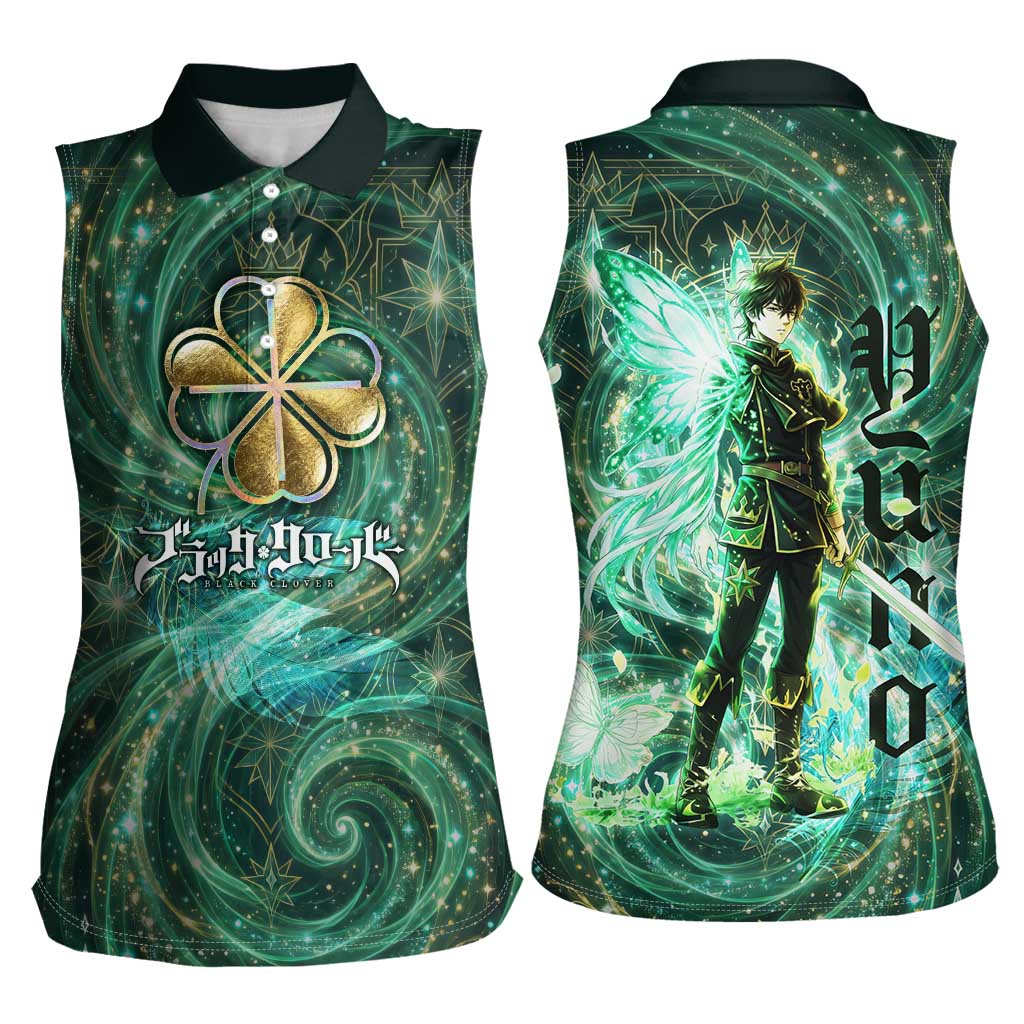 Yuno Black Clover Women Sleeveless Polo Shirt Magical Fantasy Style with Emerald Wind Swirls