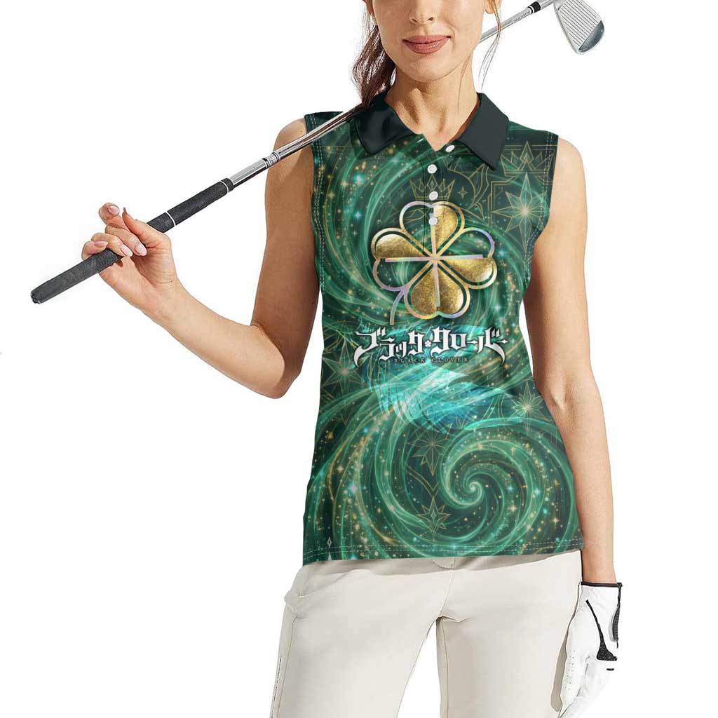 Yuno Black Clover Women Sleeveless Polo Shirt Magical Fantasy Style with Emerald Wind Swirls