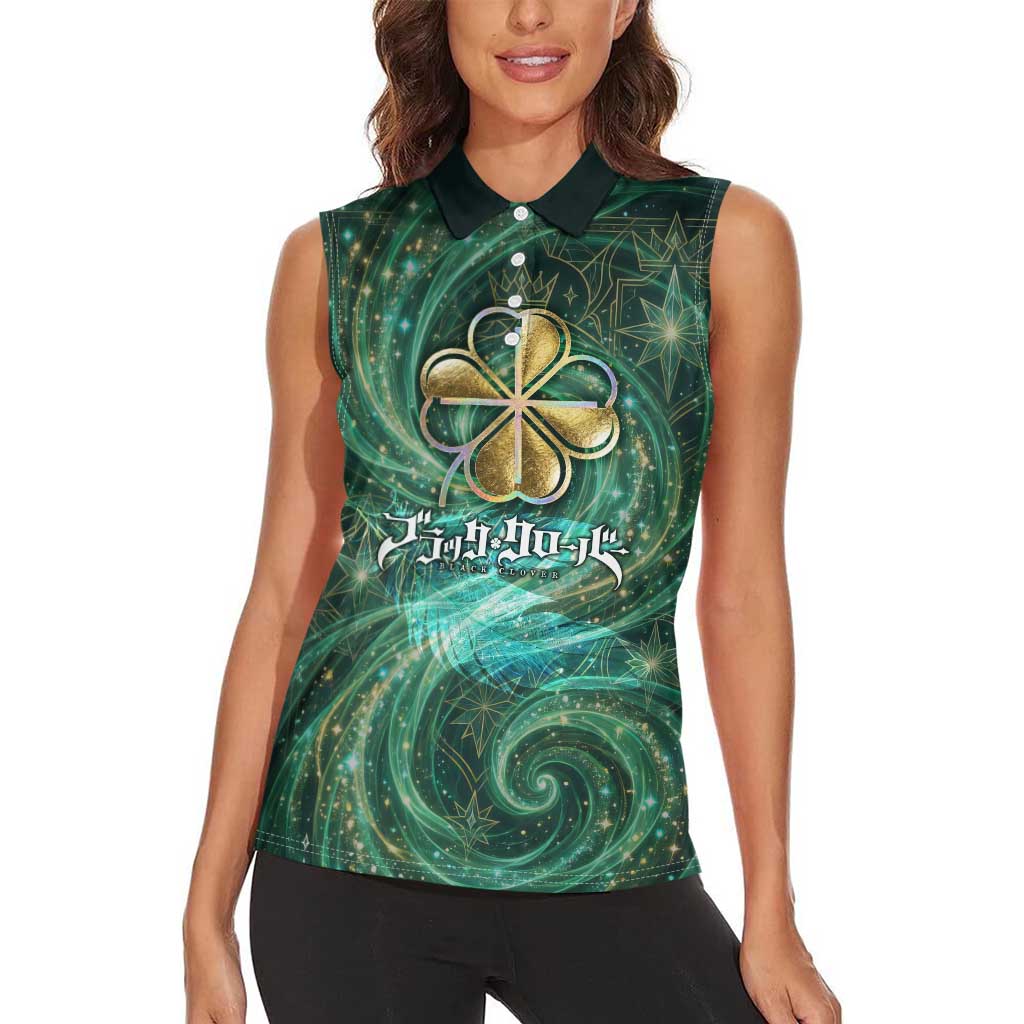 Yuno Black Clover Women Sleeveless Polo Shirt Magical Fantasy Style with Emerald Wind Swirls