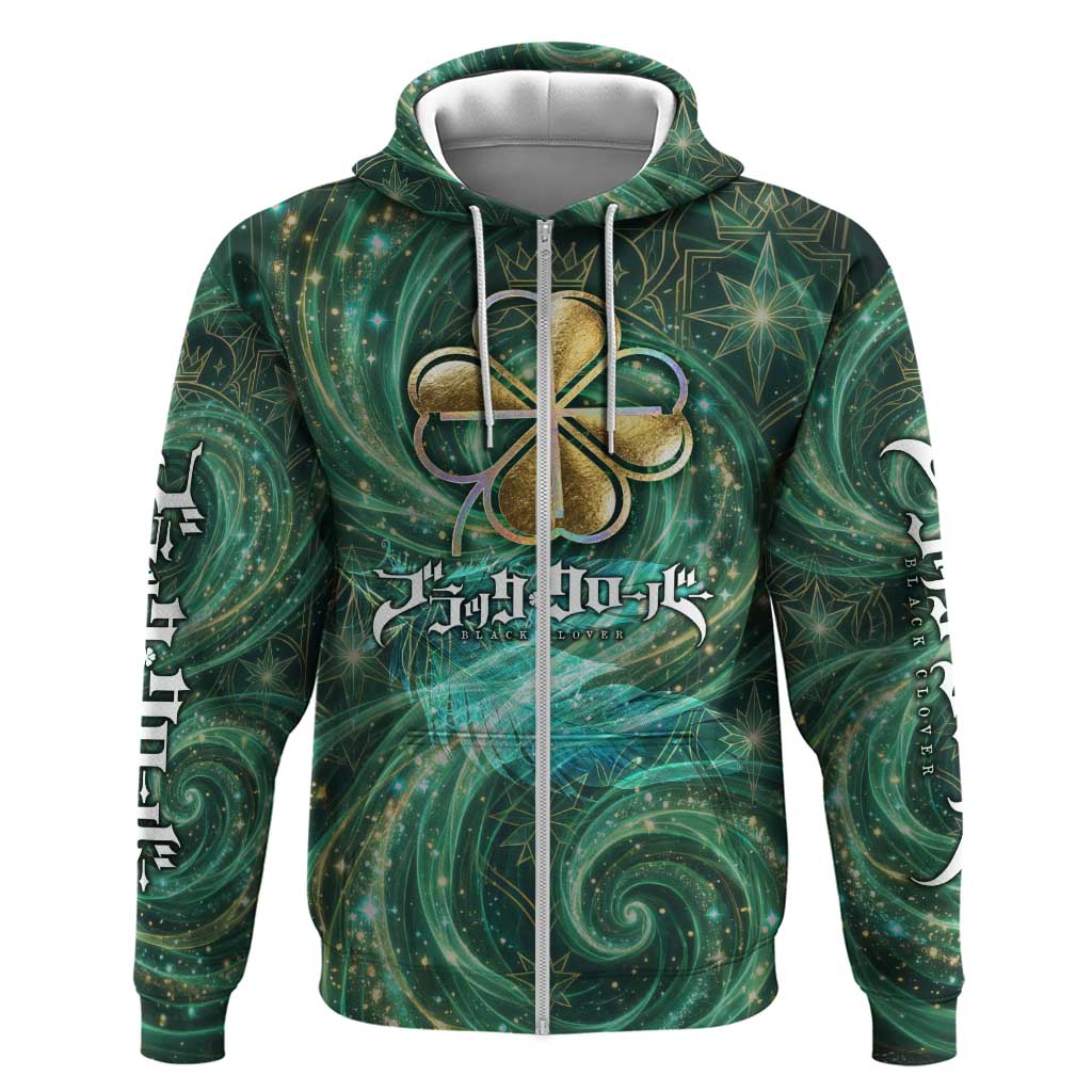 Yuno Black Clover Zip Hoodie Magical Fantasy Style with Emerald Wind Swirls