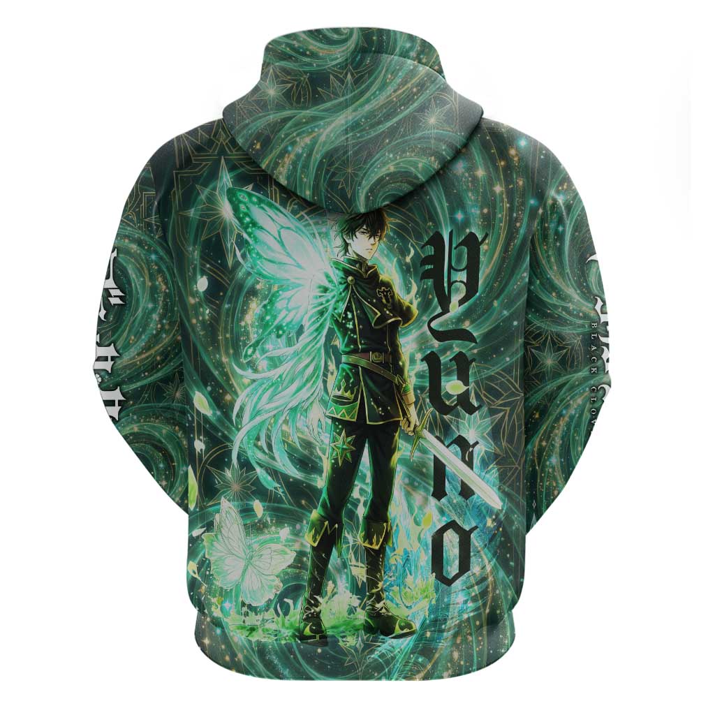 Yuno Black Clover Zip Hoodie Magical Fantasy Style with Emerald Wind Swirls