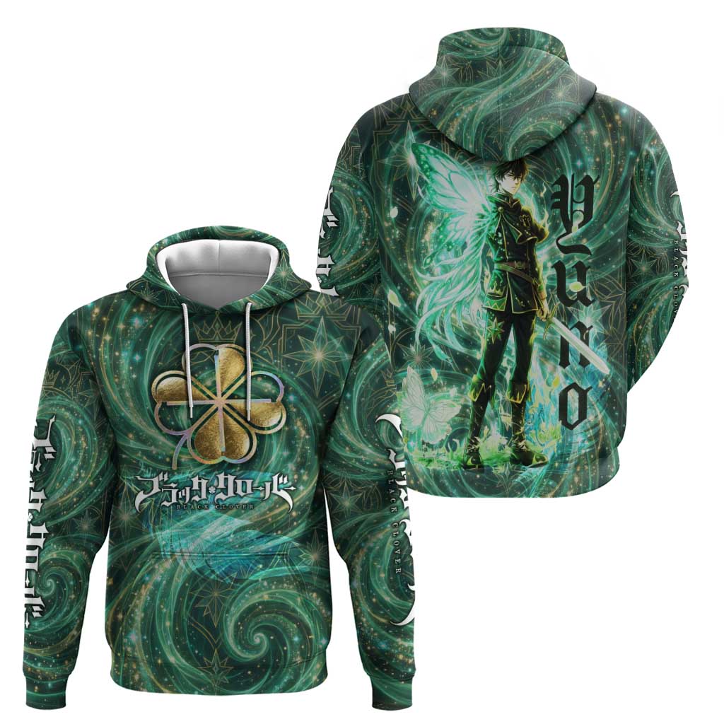 Yuno Black Clover Zip Hoodie Magical Fantasy Style with Emerald Wind Swirls